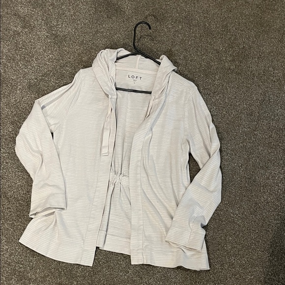 LOFT Soft Gray Striped Hooded Sweater - Picture 3 of 5